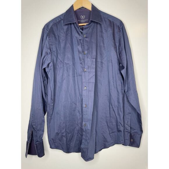 BUGATCHI Shirt Large Blue Purple Striped Classic Fit Dress Button Up Long Sleeve - Picture 1 of 7